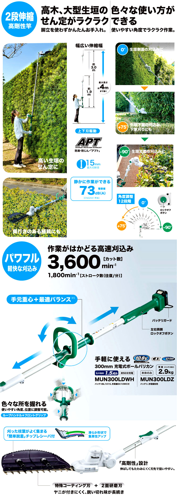 10.8V【1.5Ah電池付】充電式ポールバリカン