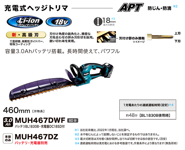 オープニング マキタ 充電式ヘッジトリマ 460mm 18V バッテリ 充電器付 MUH467DSF 園芸用品 生垣 バリカン 