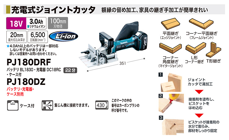 マキタ 18V充電式ジョイントカッタ PJ180DZ / ジョイントカッター ...