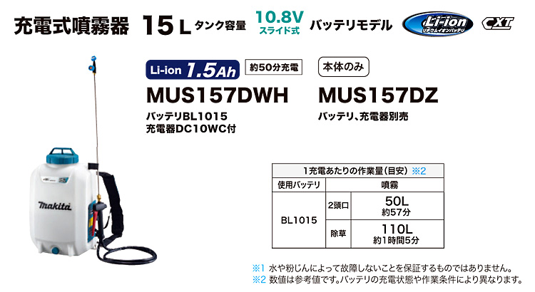 国内外の人気が集結 マキタ 10.8V 充電式 噴霧器 MUS107DWH 新品 フルセット バッテリー 充電器付き 10Lタンク 背負い式フンムキ 農薬  薬品 除草剤など 散布に すぐに使えるセット