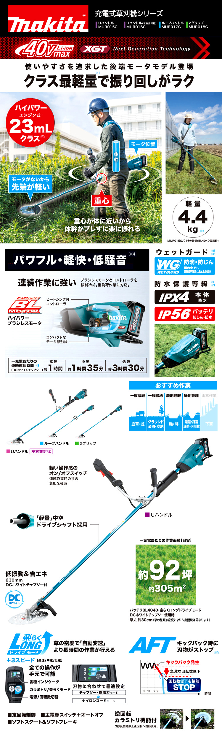 レビュー好評 マキタ MUR002GRM 充電式草刈機 左右非対称Uハンドル 40Vmax 4.0Ahバッテリー 草刈刃255mm 農業用 