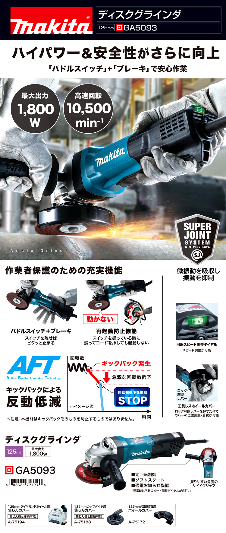 マキタ(Makita) 9535CB 電子ディスクグラインダー 1.400ｗ 100V