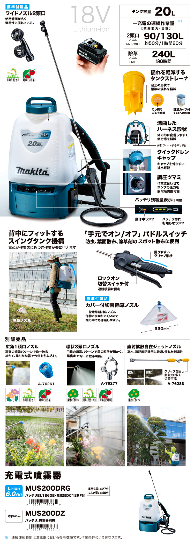 充電式噴霧器(本体のみ   バッテリ・充電器別売) 防除 除草 消毒 外作業 噴射 噴霧 - 4