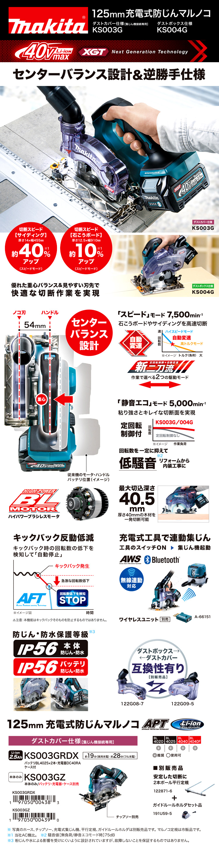 125mm36V【2.5Ah電池付】40Vmax防じんマルノコ(ダストカバー仕様)