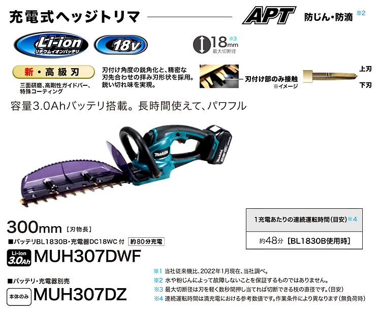 18V【3.0Ah電池1個付】新高級刃300mm充電式ヘッジトリマ