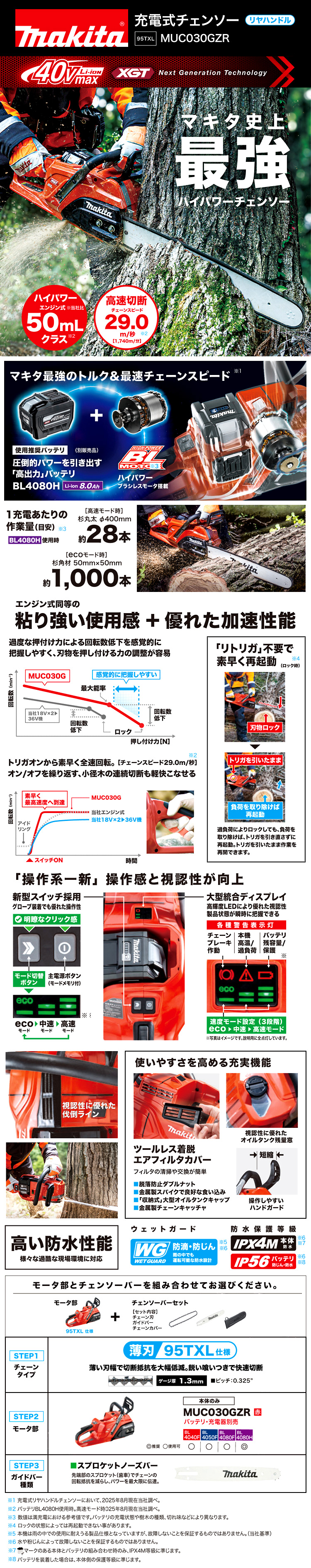 36V40Vmaxチェンソーモータ部(95TXL仕様)