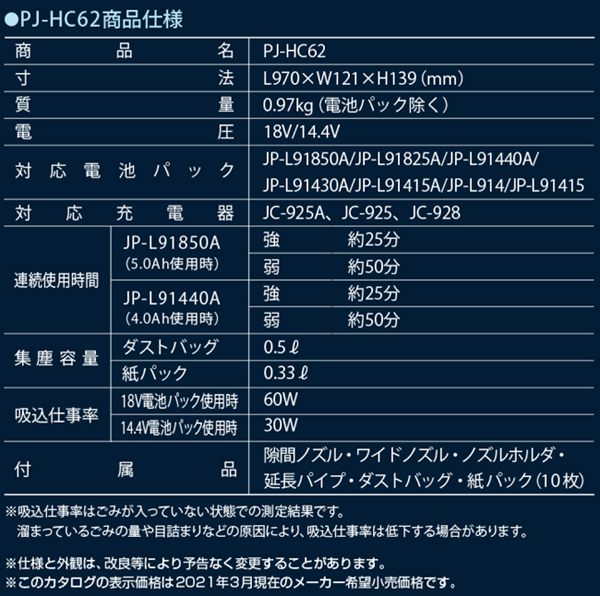 18V/14.4V兼用充電式ハンディークリーナー