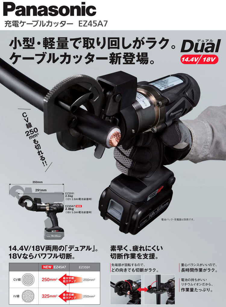 パナソニック 18V・14.4V兼用Dual充電ケーブルカッター【本体のみ