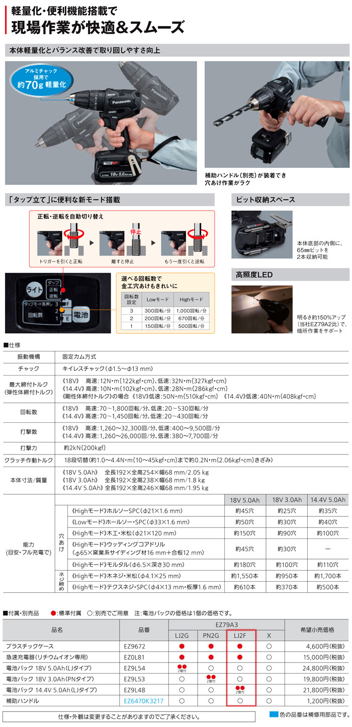 14.4V【5.0Ah電池付】Dual充電振動ドリル＆ドライバー