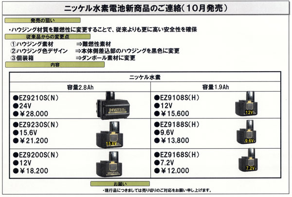 Panasonic（パナソニック） EZ9108S ニッケル水素電池パック （Hタイプ・12V）