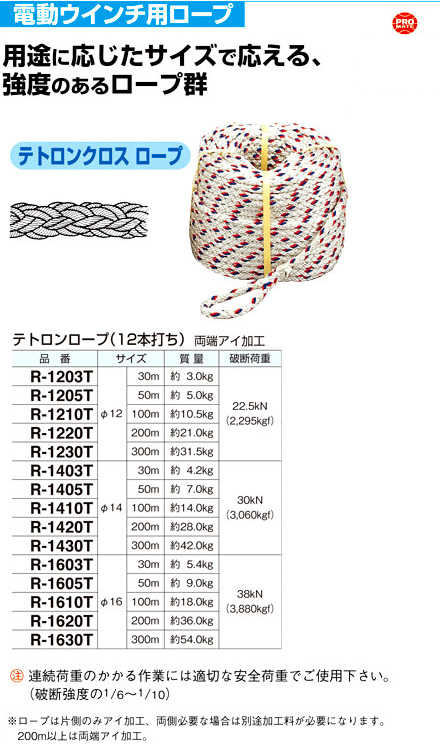 最大40%OFFクーポン MARBEL マーベル R-1620T8 テトロンクロスロープ8本打ち 電動ウインチ用 通線 入線工具 