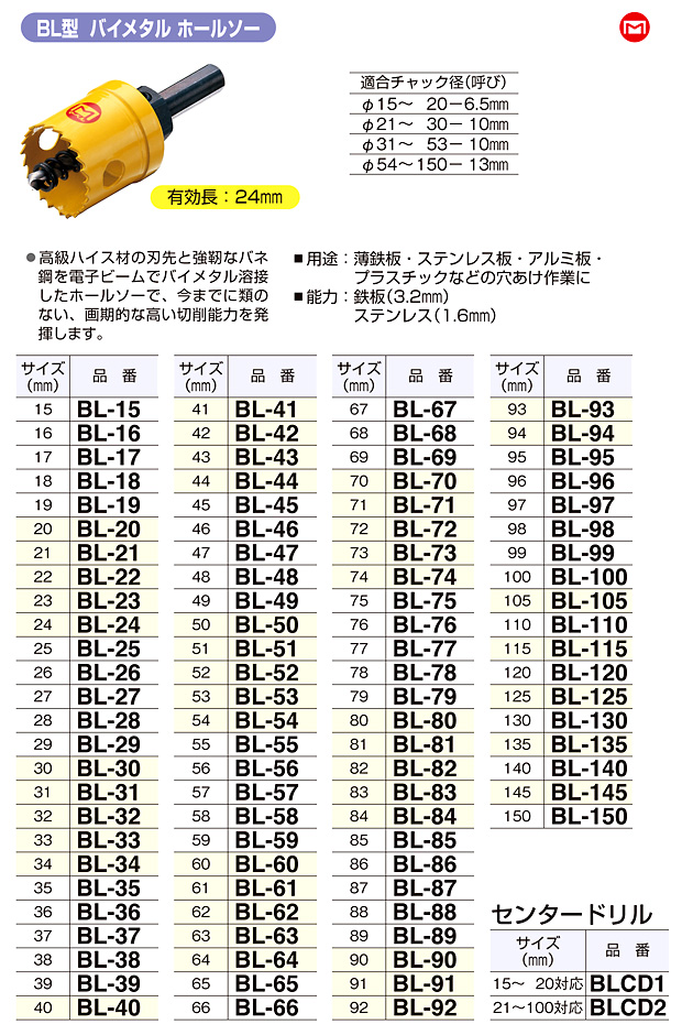 マーベル BL型バイメタルホールソー BL-53 / 鉄工用ホルソー / 電動