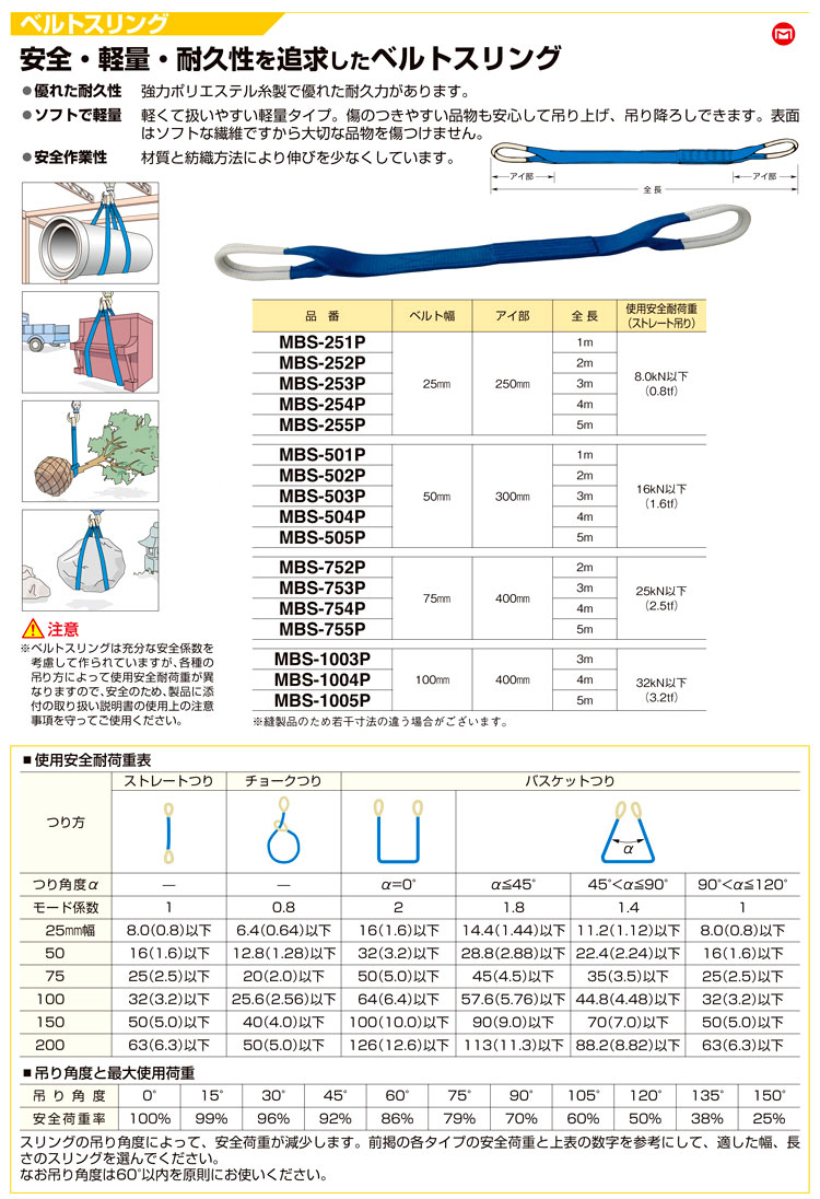 数量は多 <br> MARVEL マーベル MBS-755P ベルトスリング ベルト幅75mm 全長5ｍ