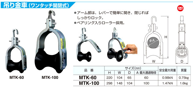 βマーベル/MARVEL 通線・入線工具【MTK-120F】吊り金車 最大通過物径φ60 {R}