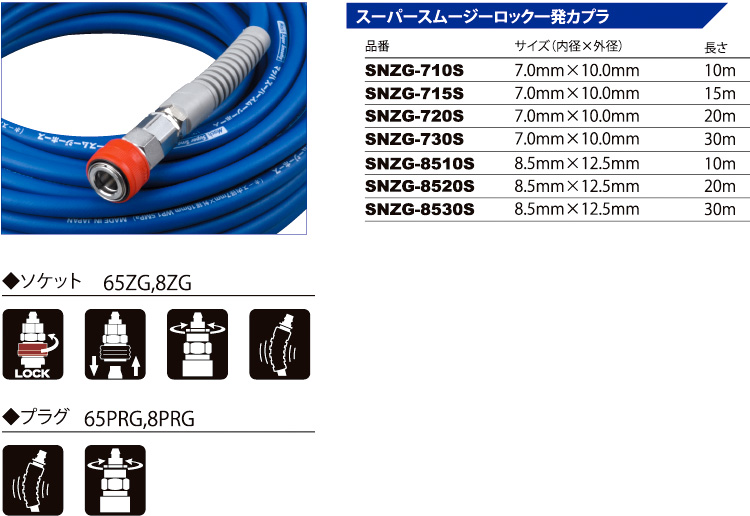 マッハ 常圧スーパースムージーホース（ロック一発カプラ） SNZG-710S / エアーホース / エア工具 釘打機 | 電動工具の道具道楽
