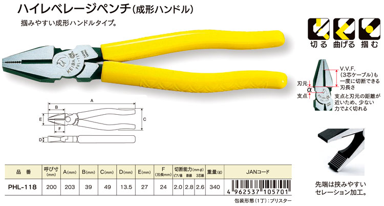〔KEIBA〕ハイレベレージペンチ(成型ハンドル)