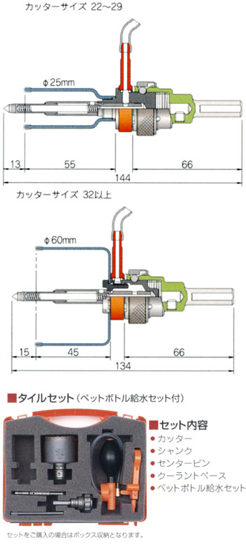 日本製・綿100% ミヤナガ SLT040PB タイルホールソー ハンズフリー給水セット付 40mm