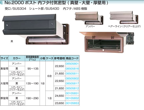 水上金属 No.2000ポスト内フタ付気密型 【壁面埋込】 / ポストシュート