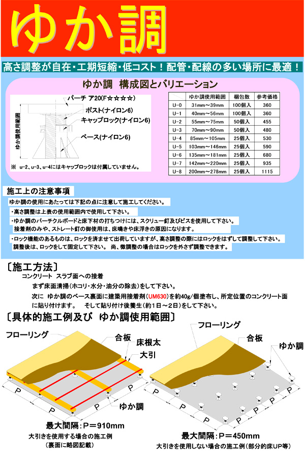 水上 ゆか調調整範囲 200〜278mm U-8 金物、部品