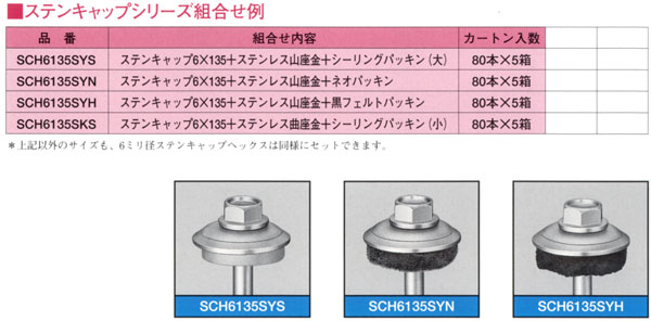 ステンキャップ＋ステン座金＋パッキンセット