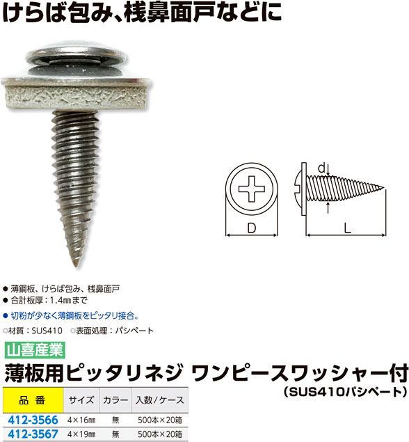 ステンレス薄板用ピッタリネジワンピースワッシャー付（パシペート）