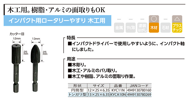 インパクト用ロータリーやすり(木工用)
