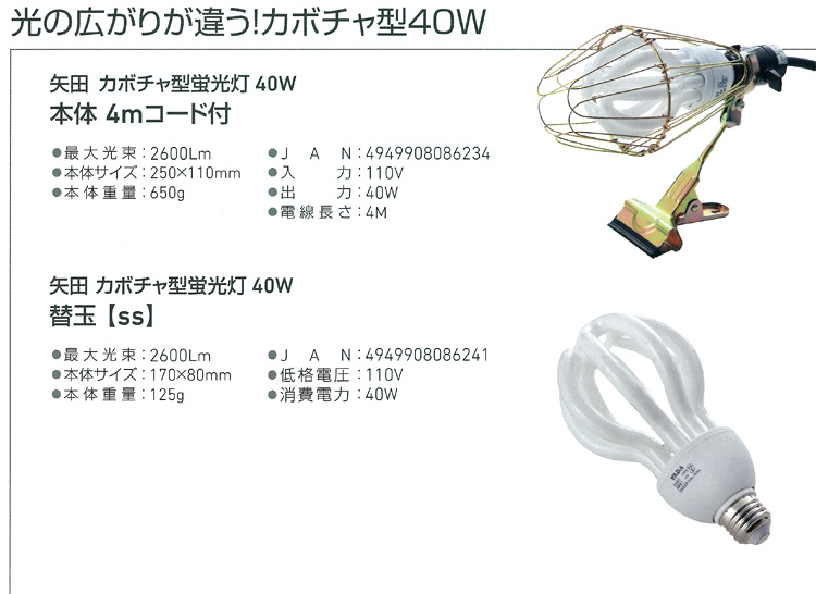 矢田 クリップライト『カボチャ型』蛍光灯４０Ｗ / 作業灯(クリップ