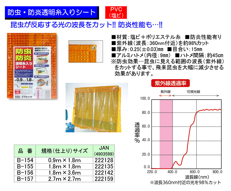防虫防炎透明糸入シート