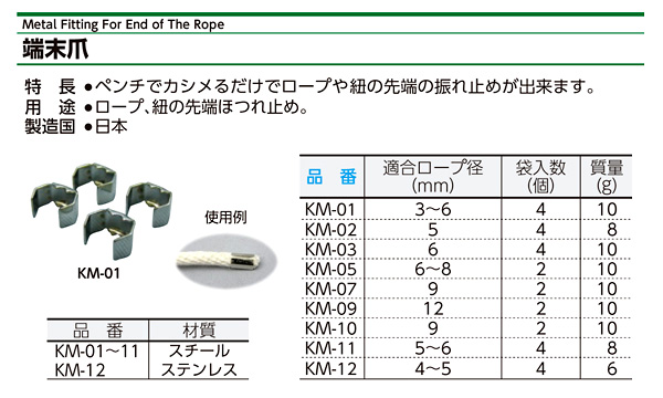 ロープ端末用爪金具