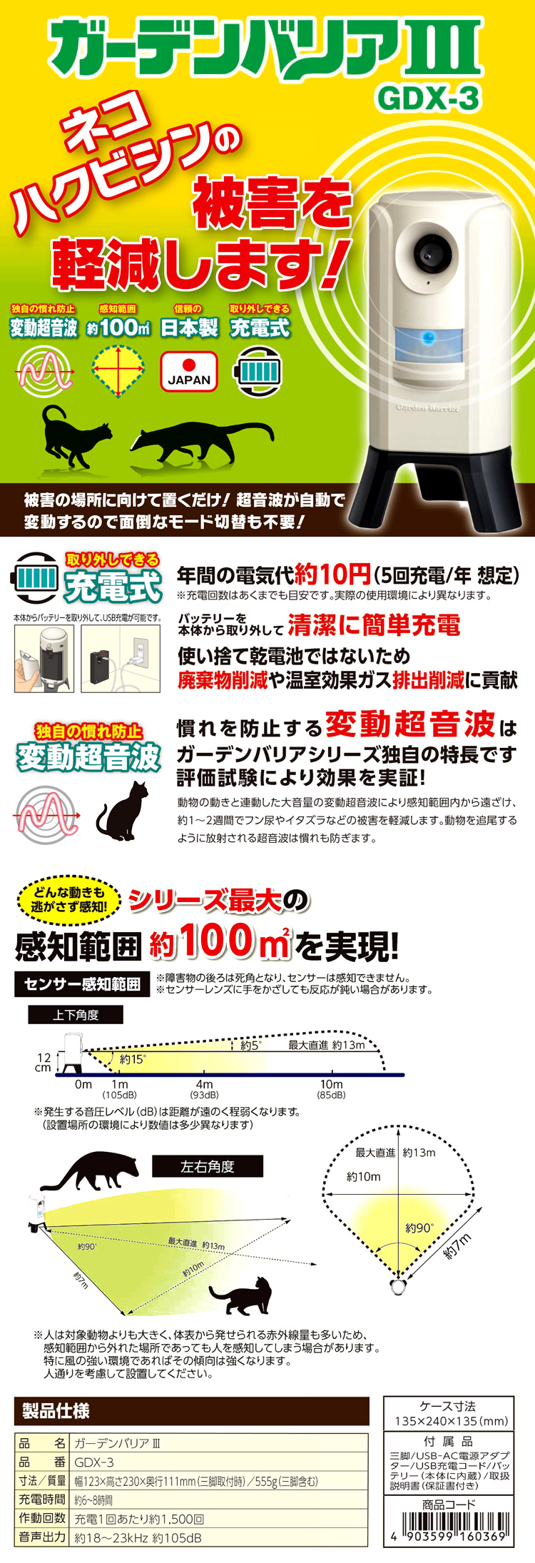 変動超音波式ネコ被害軽減器「ガーデンバリアIII」