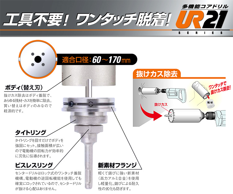 ユニカ 多機能コアドリルUR21乾式ダイヤ UR21-D060SD / ダイヤモンド