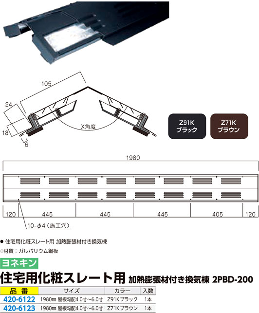 住宅用化粧スレート用加熱膨張材付換気棟2P