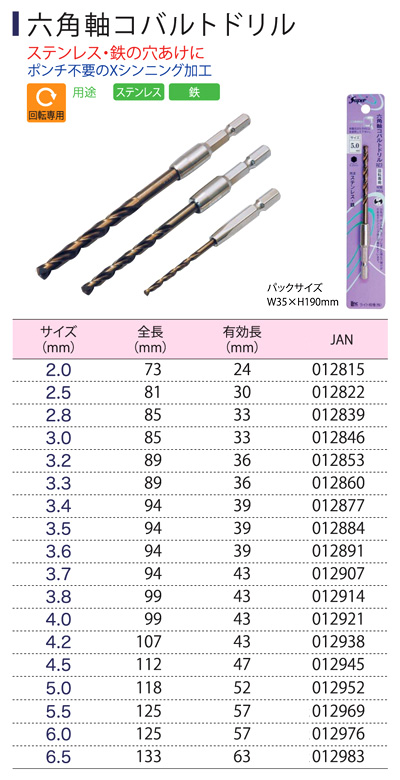 〔Super〕六角軸コバルトドリル