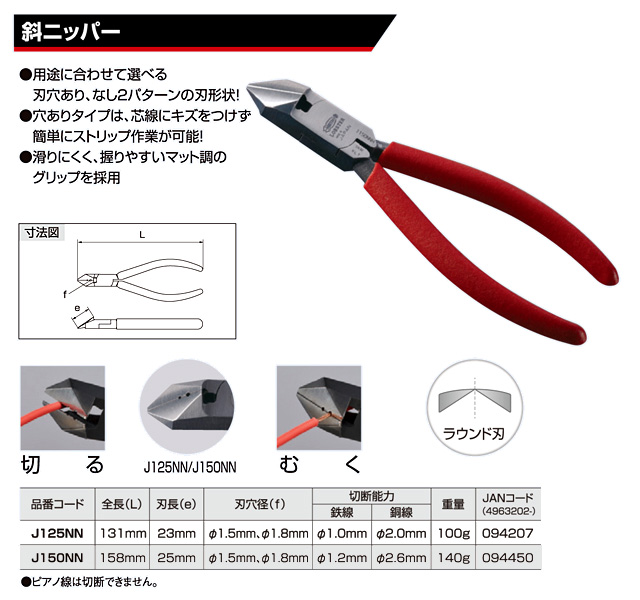ロブテックス 〔J-CRAFT〕斜ニッパー J150NN / ニッパー / 作業工具 | 電動工具の道具道楽