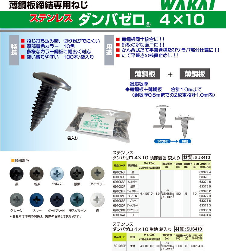 若井産業 ステンレス ラスパート 板金ビス 4.2×42 180本×10箱 - 2