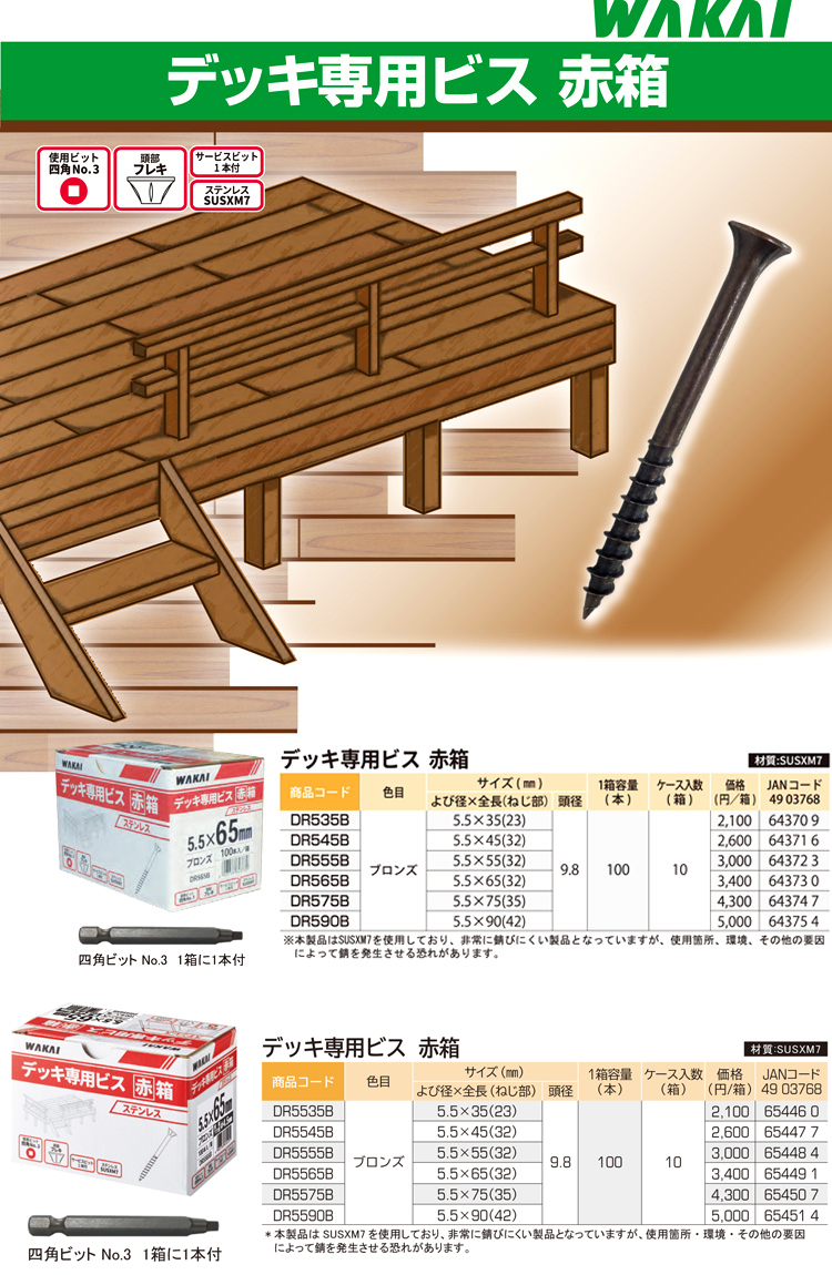 ワカイ産業 デッキ専用ビス赤箱【ブロンズ】 DR565B / 木工用・ボード ...