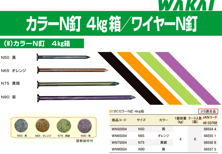 カラーN釘 75 タナカ9箱と50が10箱