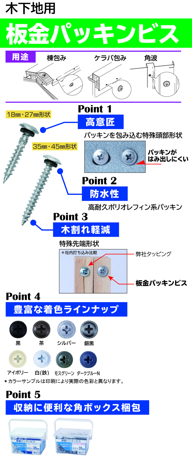 若井産業 ステンレス ラスパート 板金ビス つや消し黒 4.2×42 180本10箱 - 2