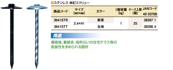 ステンレス傘釘スクリュー