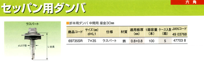 ラスパート折板用ダンバ中間用座金30mm