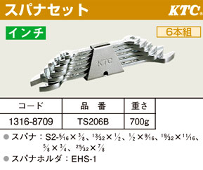 KTC（京都機械工具） スパナセット TS206B / スパナ・メガネレンチ