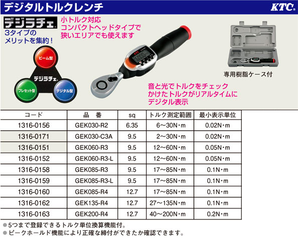 KTC（京都機械工具） デジタルトルクレンチデジラチェ GEK030-R2 / トルクレンチ / 作業工具 | 電動工具の道具道楽