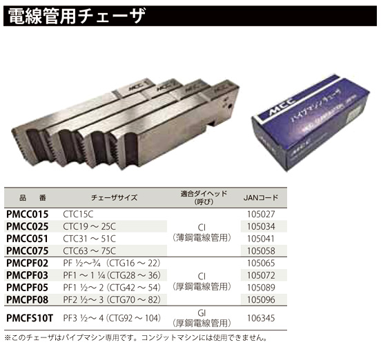 MCC パイプマシン用チェーザ(電線管用) PMCC015 / パイプマシン / 配管工具 配管資材 | 電動工具の道具道楽