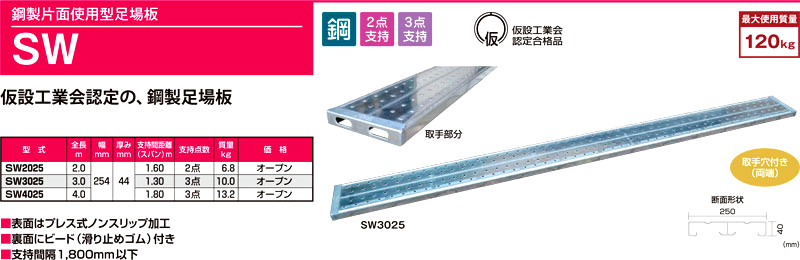 ファッション 伸縮足場板 スライドピット 片面使用 ピンレバー式 持ち手付き 現場 作業場 工事