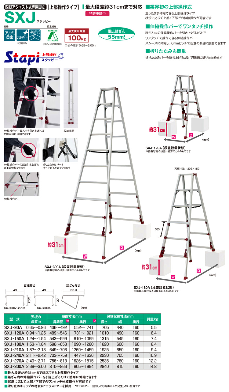 四脚アジャスト式専用脚立(上部操作) SXJ