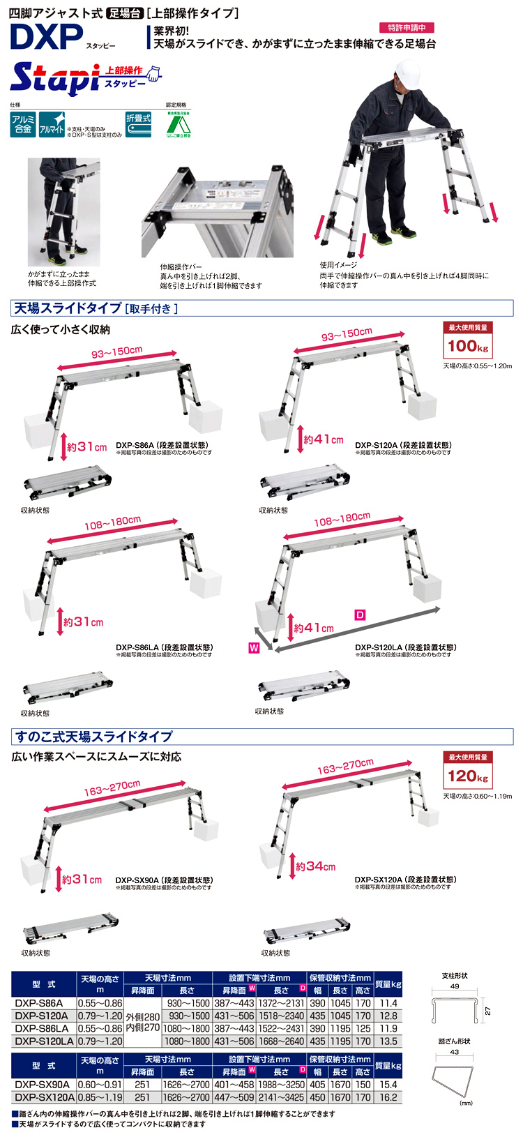 年間ランキング6年連続受賞】 ピカ 四脚アジャスト式足場台 ＤＷＶ型 天場スライドタイプ 1台 品番